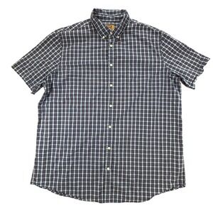 The Foundry Supply Co Mens 2XLT Plaid Button Down Comfort Stretch Blue Tall